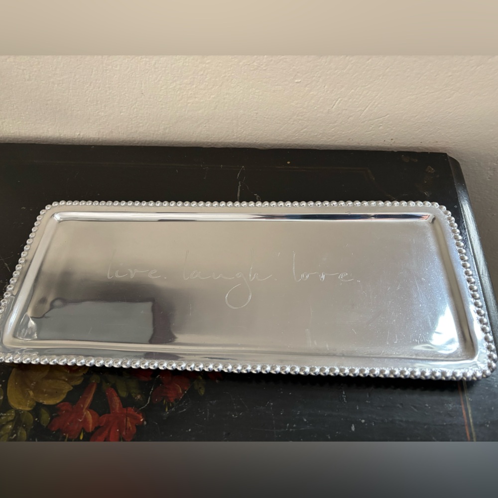 Mariposa string of pearls tray engraved with “Live, Laugh, Love